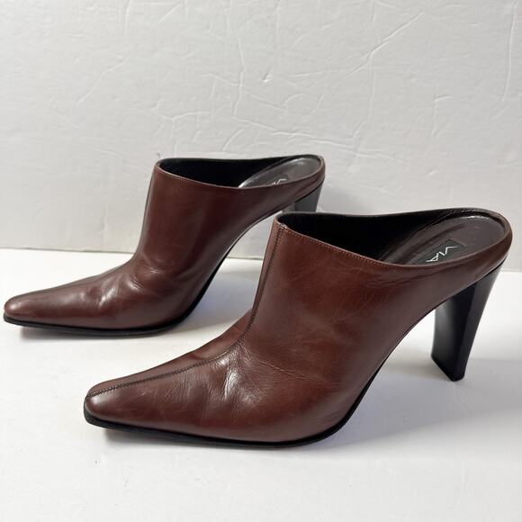 Vintage Via Spiga Brown Leather Mule Heels Size 10M - Picture 1 of 11